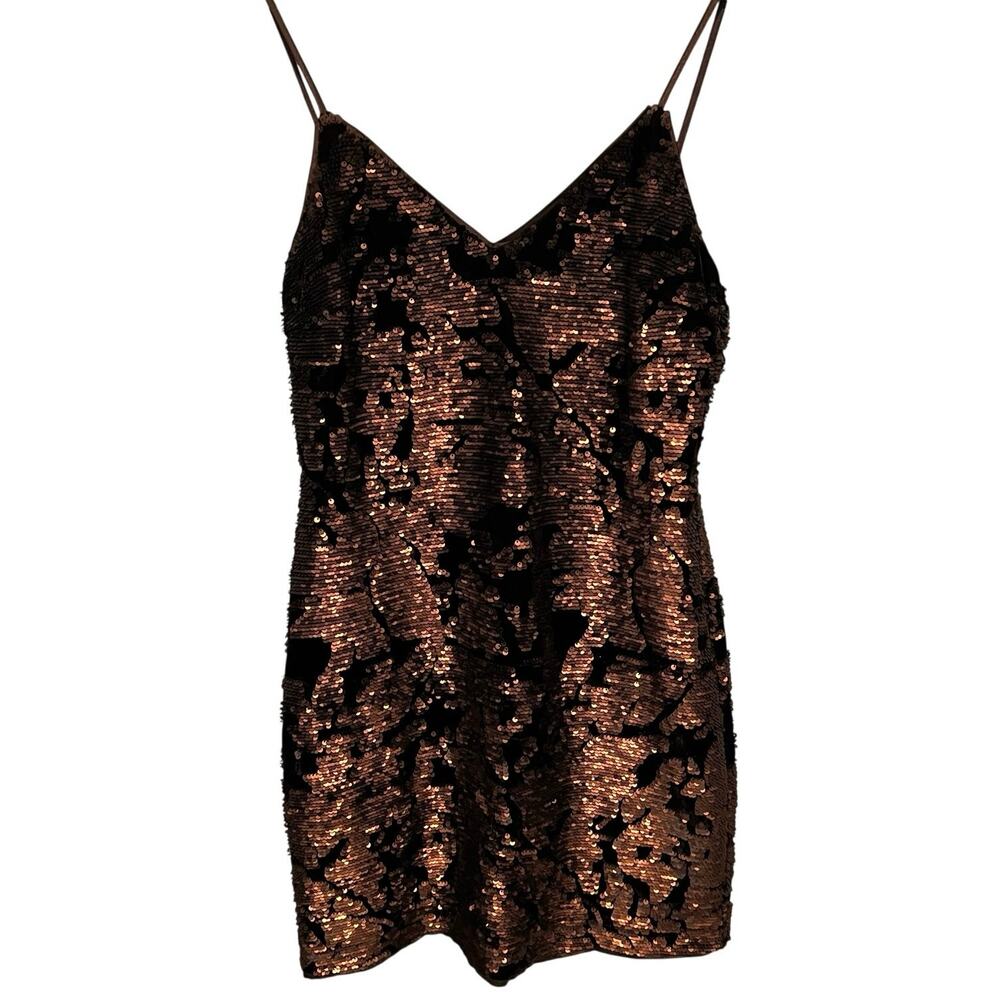 Blush Boutique Velvet Sequin  Strappy Sheath Cocktail Dress Brown Bronze Size L
